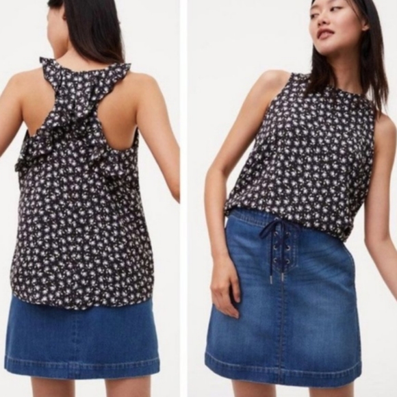 LOFT Floral Ruffle Back Shell Top XL - Picture 2 of 9